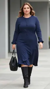 Plus Size Ruffle Detail Midi Dress Architectural Photo