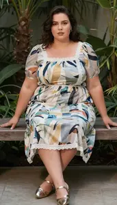 Plus Size Square Neckline Midi Dress Fashion Photography