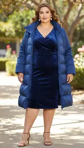 Plus Size Steel Blue Long Sleeve Wrap Dress Nature Photo