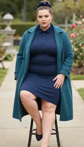 Plus Size Style Deep Navy Polo Style Dress Fashion Photo