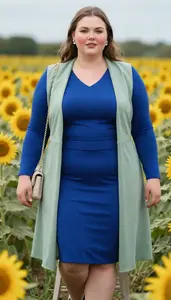 Plus Size Style Royal Blue Fit And Flare Dress With Flared Skirt Fashion Photo