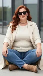 Plus Size Three Quarter Sleeve Top Paired With Straight Leg Jeans Architectural