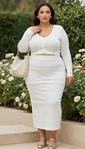 Plus Size Tiered Skirt With Fitted Crop Cardigan Nature Photo