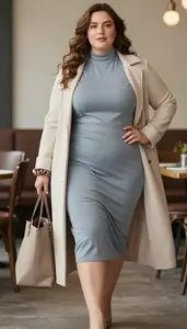 Plus Size Turtleneck Midi Dress For Spring Lifestyle Fashion