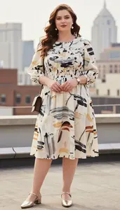 Radiant Plus Size Look Puff Sleeve Blouse Paired With A Line Midi Skirt And