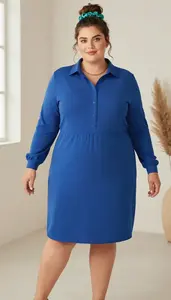 Royal Blue Collared Shirt Dress Plus Size Studio Portrait
