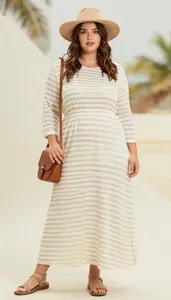 Striped Print With Horizontal Stripes Flowing Maxi Sundress For A Beach Occasion