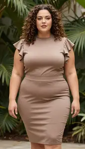 Stylish Pencil Skirt With Ruffle Sleeve Blouse Plus Size Fashion