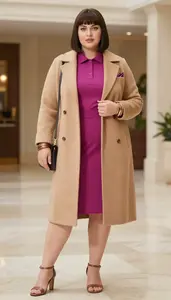 Tan Magenta Polo Style Dress Plus Size Fashion
