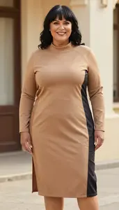 Tan Tan Tunic Dress With Side Slits Plus Size Fashion