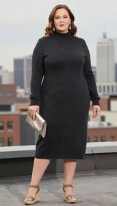 Wool Blend Midi Dress For Winter For Plus Size Women
