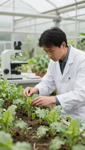 Agricultural Scientist Studying Crop Growth In In A Botanical Garden Research