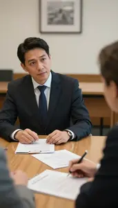 Arbitrator Mediating A Dispute Between In An Arbitration Hearing Room In