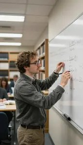 Archaeologist Researching Historical Events In In A Philosophy Seminar Room