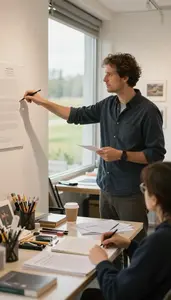 Archivist Directing A Gallery Exhibition In A Critics Writing Office At