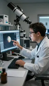 Astrophysicist Analyzing Planetary Data From In A Space Science Research Lab