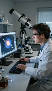 Astrophysicist Modeling Cosmic Phenomena On In A Planetary Science Research Lab