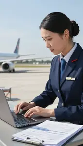 Aviation Dispatcher Reviewing Flight Plans On On An Airport Tarmac In Daily Work
