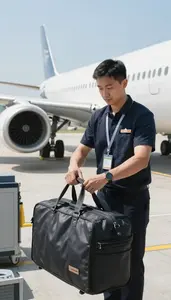 Baggage Handler Dispatching Flights From An In An Aircraft Maintenance Hangar