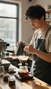 Barista Brewing Artisan Coffee Using In A Specialty Coffee Shop At Work Location