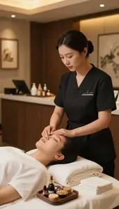 Beauty Therapist Providing A Spa Treatment In A Spa Reception Area In