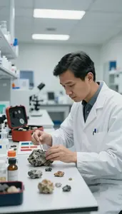 Biochemist Studying Rock Samples At In A Psychology Experimental Laboratory