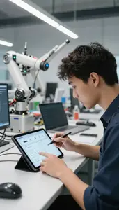 Blockchain Developer Designing User Interfaces On In A Robotics Research