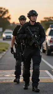 Bodyguard Patrolling A Border Crossing At An Emergency Medical Incident Scene