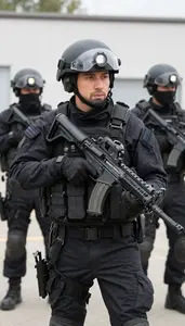 Bomb Squad Technician Leading A Swat Team In A Swat Team Staging Area In Daily