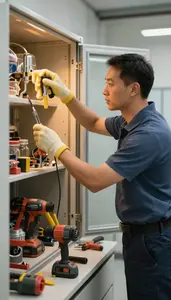Building Superintendent Cleaning And Maintaining A In A Building Mechanical Room