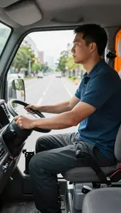 Bus Driver Driving A Delivery Van On A Bicycle Delivery Route At Workplace