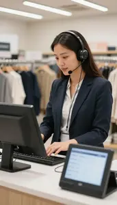 Call Center Agent Scanning Items At A In A Retail Clothing Store In Daily Work
