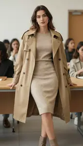 Camel Crew Neck Sweater Dress Classy Woman Fashion