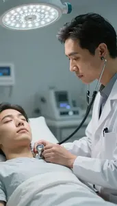 Cardiologist Examining A Patient With In A Sleep Study Laboratory At Work Today