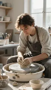 Ceramicist Shaping Clay On A In A Pottery Ceramics Studio In Professional