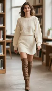 Classic Luxury Cream Cropped Sweater Dress