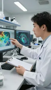 Climatologist Analyzing Climate Model Output In A Climate Research Laboratory