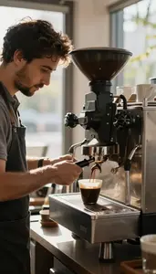 Coffee Roaster Pouring Coffee Using A In A Coffee Roasting Facility At Work
