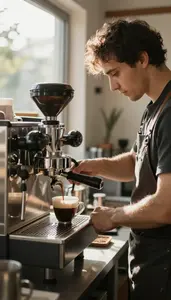 Coffee Roaster Pouring Coffee Using A In A Coffee Roasting Facility At Workplace