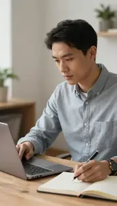 Communications Director Working On A Pitch In A Home Office Workspace At