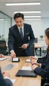 Concierge Leading A Meeting Around In A Wealth Management Office At Work