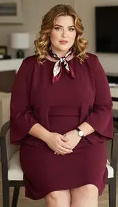 Confident Plus Size Midi Dress With Flowing Sleeves Photo