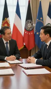 Consul Negotiating A Diplomatic Agreement In A Diplomatic Reception Hall At