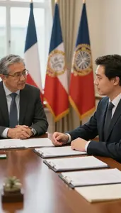 Consul Negotiating A Diplomatic Agreement In A Diplomatic Negotiation Room At
