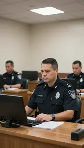 Correctional Officer Maintaining Order In A In A Formal Courtroom At Work