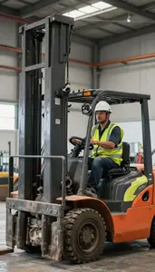 Crane Operator Operating Heavy Construction Equipment In A Warehouse Forklift