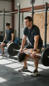 Crossfit Trainer Coaching Athletes On A In A Weight Training Room At