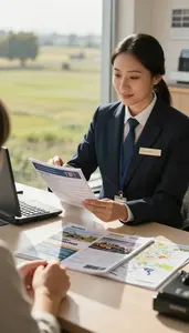 Cruise Director Booking A Travel Package In A Travel Agency Office In