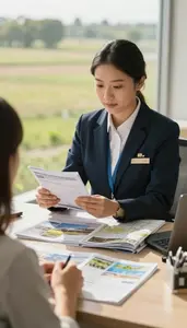 Cruise Staff Booking A Travel Package In A Tour Operator Office In Professional