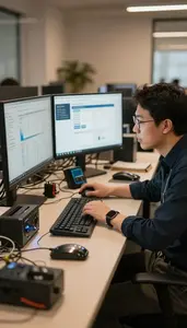 Cto Reviewing Analytics Dashboards On In A Tech Company Break Room In Daily Work